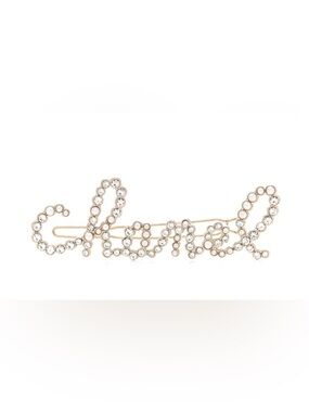 Chanel Metal Glass Swirling Pearls Hair Clip Gold